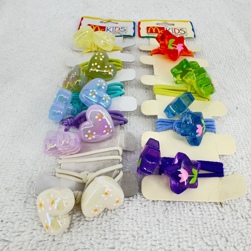 Vintage McKIDS Hair Ties Set 2 Packs Hearts Stars McDonald's Retro Accessories - Picture 3 of 3